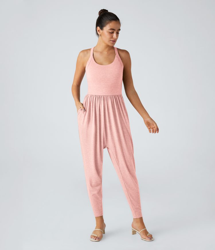 U Neck Pocket Harem Casual Jumpsuit-Easy Peezy Edition