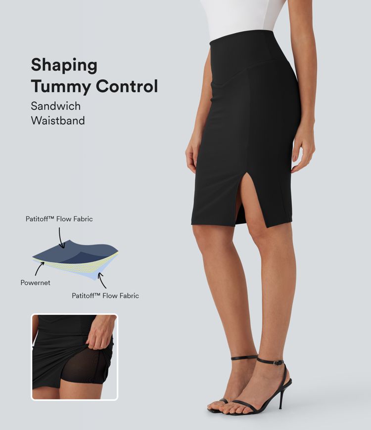 Patitoff™ Flow Pet Hair Resistant SoCinched High Waisted Tummy Control 2-in-1 Bodycon Midi Casual Skirt
