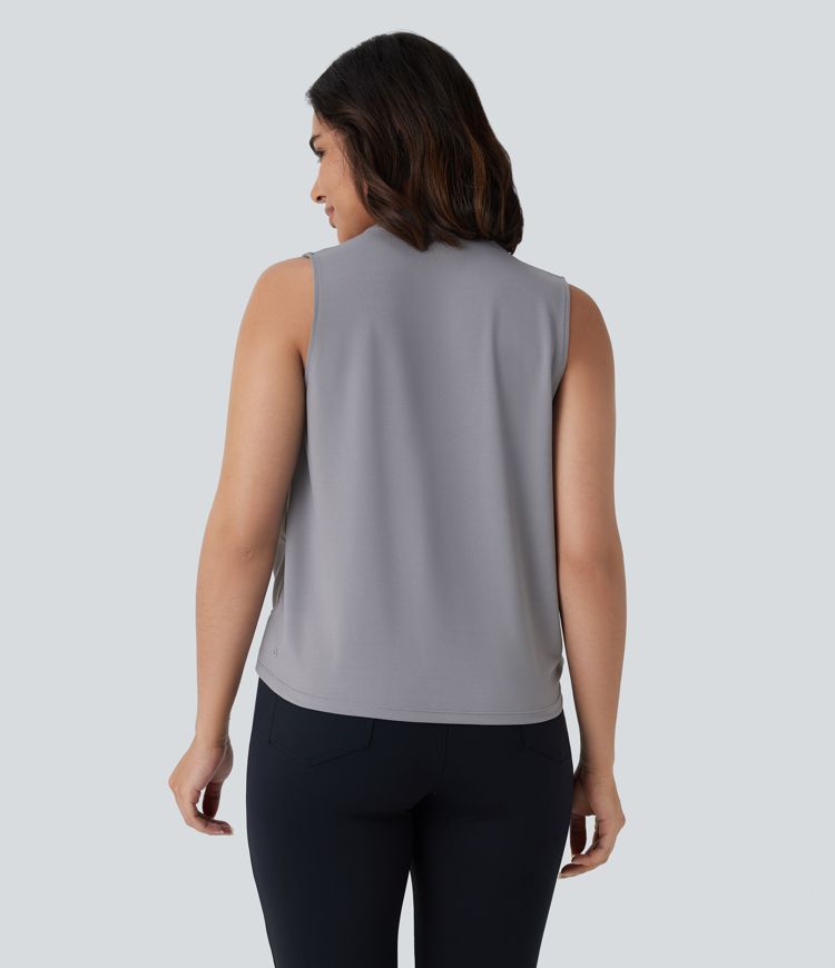 V Neck Sleeveless Wrapped Crossover Work Blouse