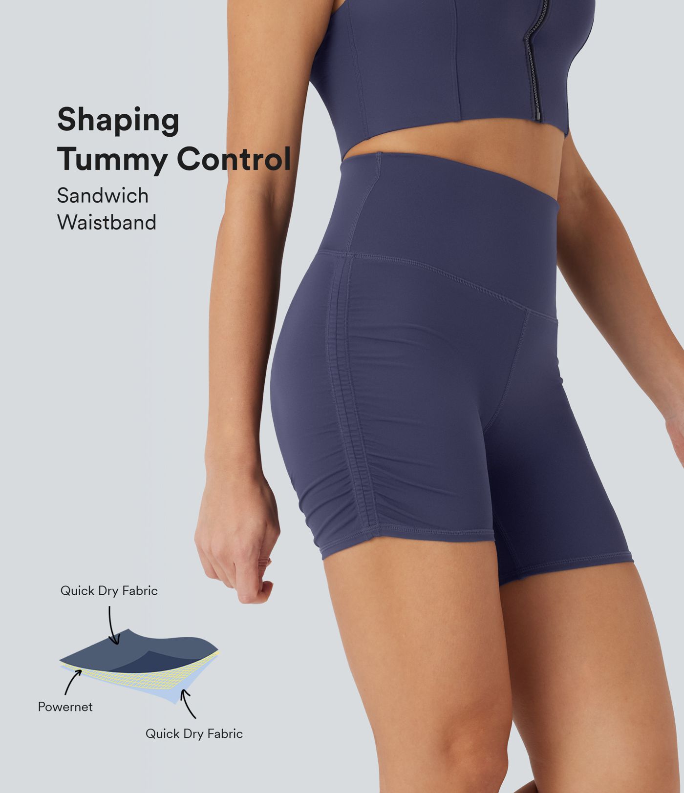 SoftlyZero™ QuickDry High-Waisted Tummy-Control Ruched Running Biker Shorts 5''