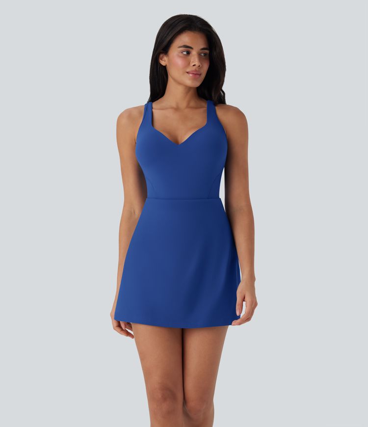 Beaucoup Blue SoftlyZero™ Plush Push-Up Molded Cups 2-in-1 Yoga Active Dress with Pockets-Easy Peezy E-G Cups / 1