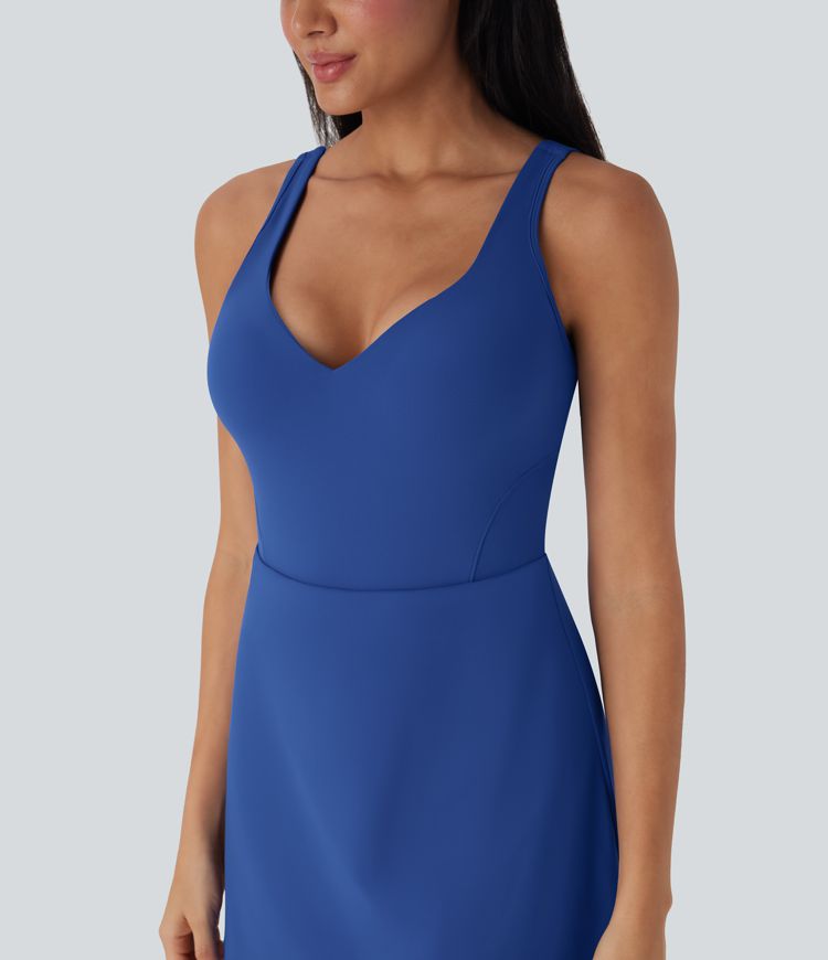 SoftlyZero™ Plush Push-Up Molded Cups 2-in-1 Yoga Active Dress with Pockets-Easy Peezy D-F Cups