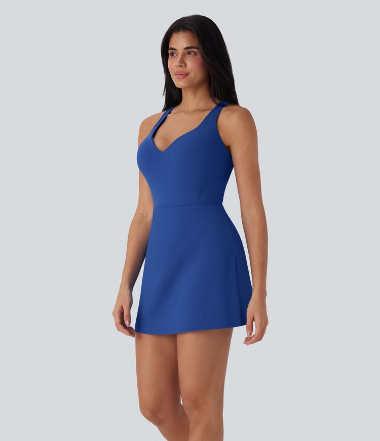 Softlyzero™ Plush Push-up Molded Cups Adjustable Strap Backless 2-in-1 Yoga Active Dress with Pockets-Easy Peezy-D/DD/DDD/F Cups