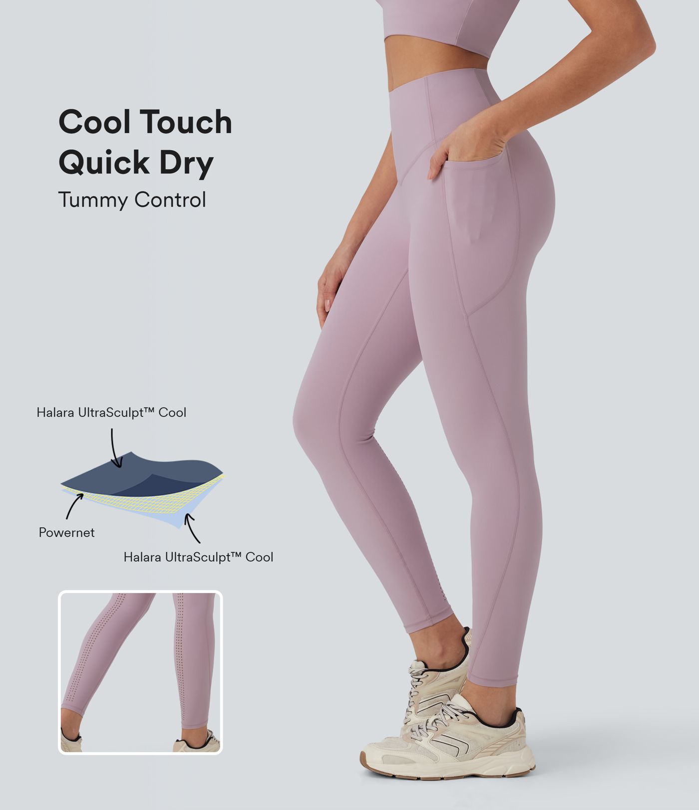 Leggings yoga Halara UltraSculpt™ SoCinched fresco secado rápido tiro alto control abdomen corte bolsillo - UPF 50+