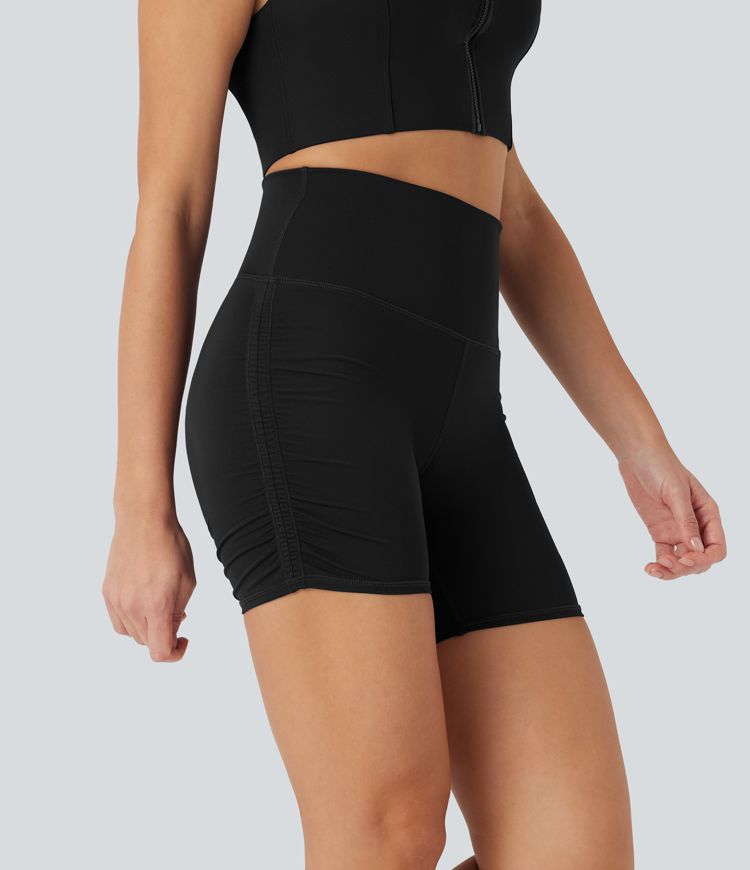 SoftlyZero™ QuickDry SoCinched High-Waisted Tummy-Control Ruched Running Biker Shorts 5''