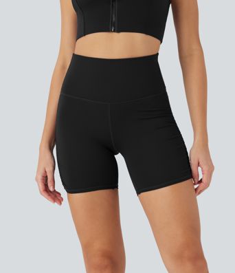 SoftlyZero™ QuickDry High-Waisted Tummy-Control Ruched Running Biker Shorts 5''