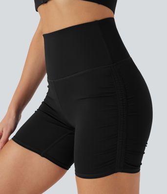 SoftlyZero™ QuickDry High-Waisted Tummy-Control Ruched Running Biker Shorts 5''
