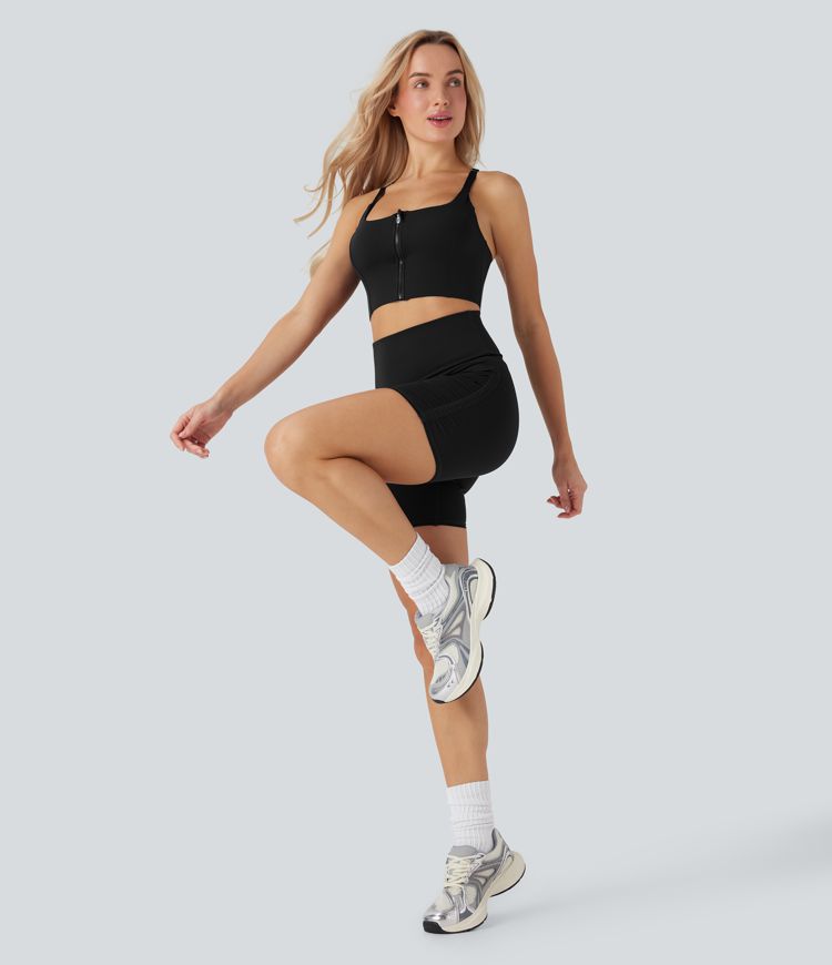 SoftlyZero™ QuickDry High-Waisted Tummy-Control Ruched Running Biker Shorts 5''