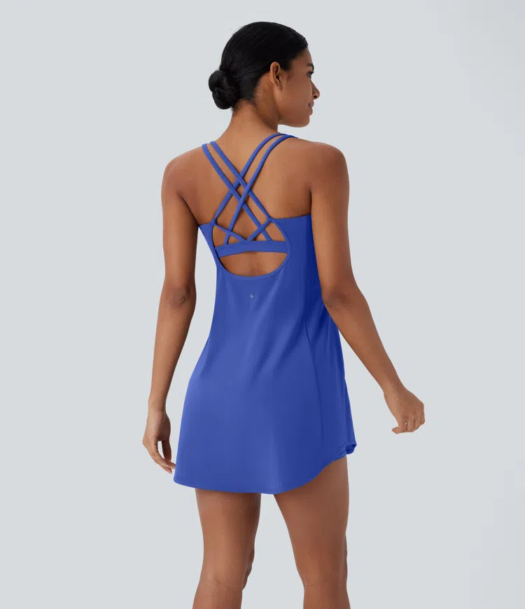 SoftlyZero™ Plush Cut Out Pocket 2-Piece Mini Yoga Active Dress