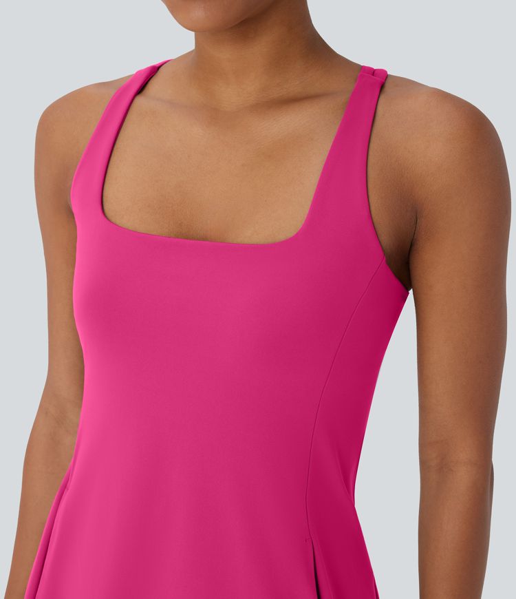 SoftlyZero™ Plush Cut Out Pocket 2-Piece Mini Yoga Active Dress