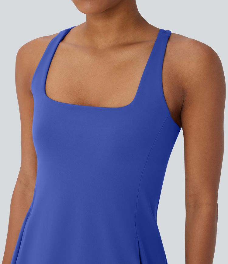SoftlyZero™ Plush Cut Out Pocket 2-Piece Mini Yoga Active Dress