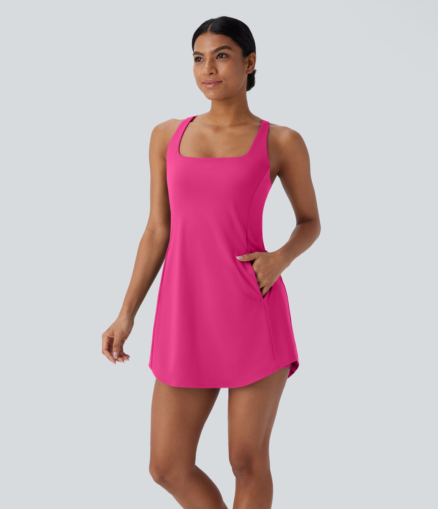 SoftlyZero™ Plush Cut Out Pocket 2-Piece Mini Yoga Active Dress