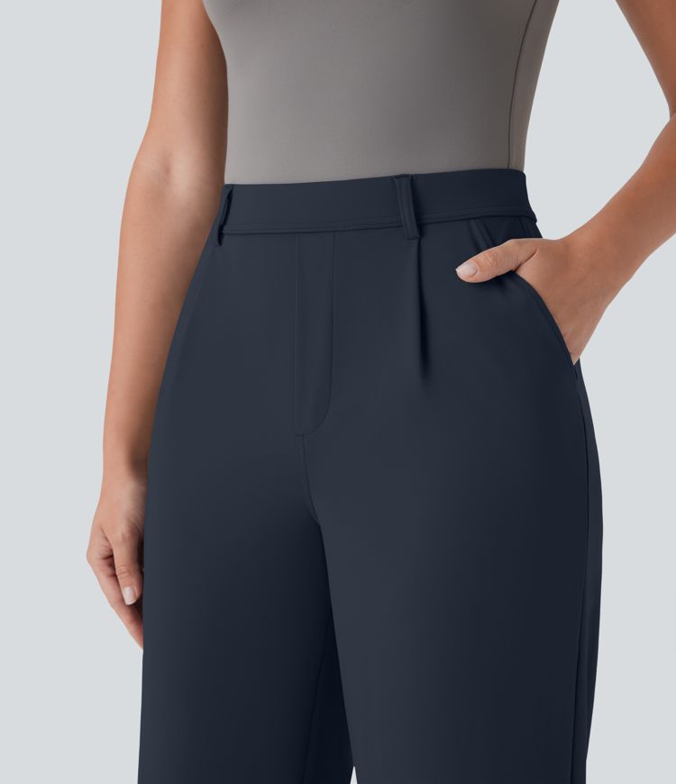 Pantalón oficina capri pierna recta bolsillo lateral tiro alto