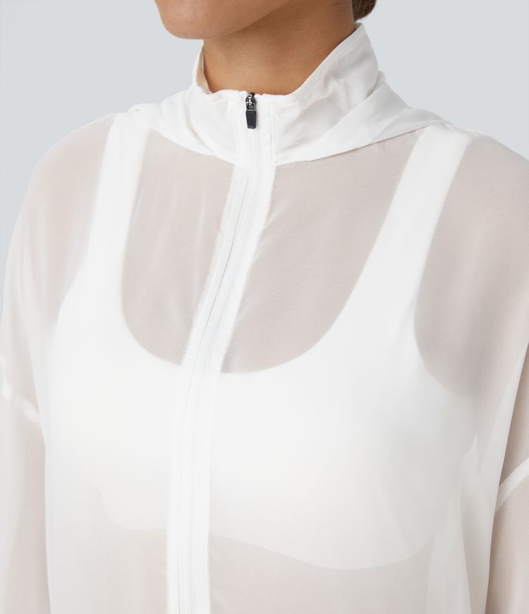 Veste De Randonnée En Chiffon à Capuche Fermeture Eclair Cordon Ajustable Oversize