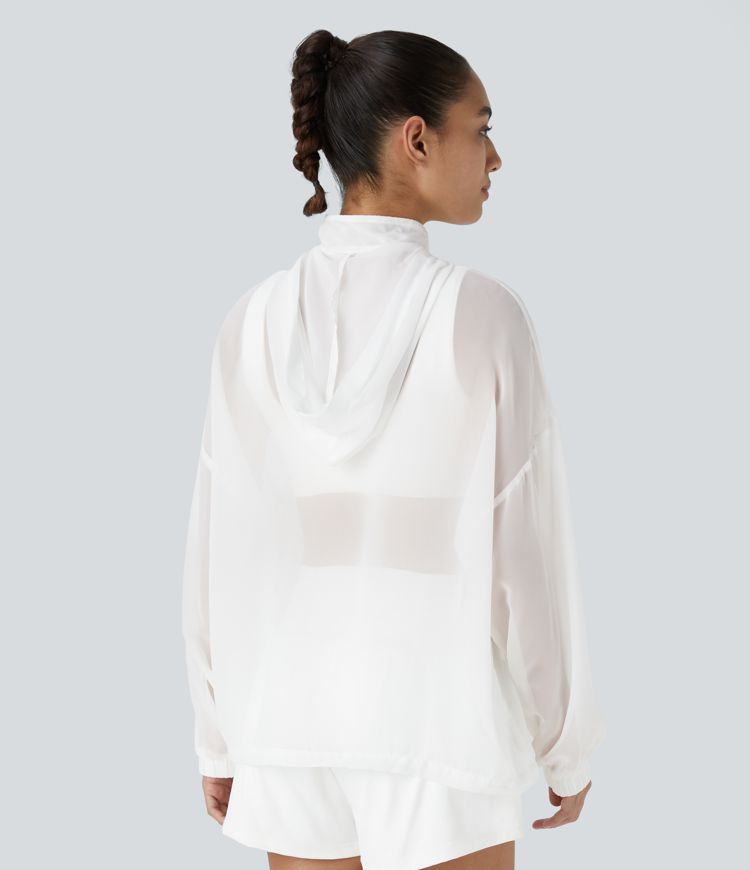 Veste De Randonnée En Chiffon à Capuche Fermeture Eclair Cordon Ajustable Oversize