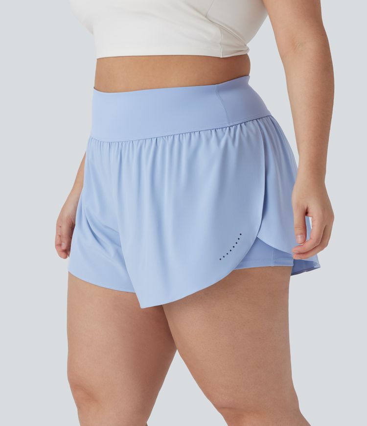 Sky Blue Short de course 2-en-1 Softlyzero™ QuickDry taille haute avec points réfléchissants, ourlet croisé et poches - grandes tailles / 1
