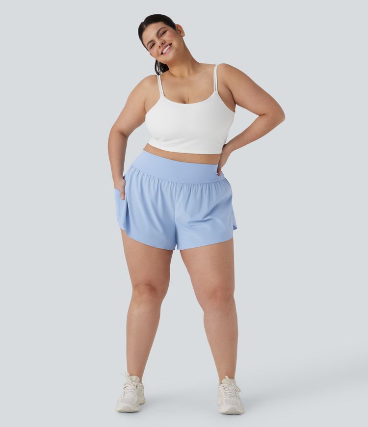 Softlyzero™ QuickDry High Waisted Reflective Dots Crossover Hem 2-in-1 Running Plus Size Shorts with Pockets