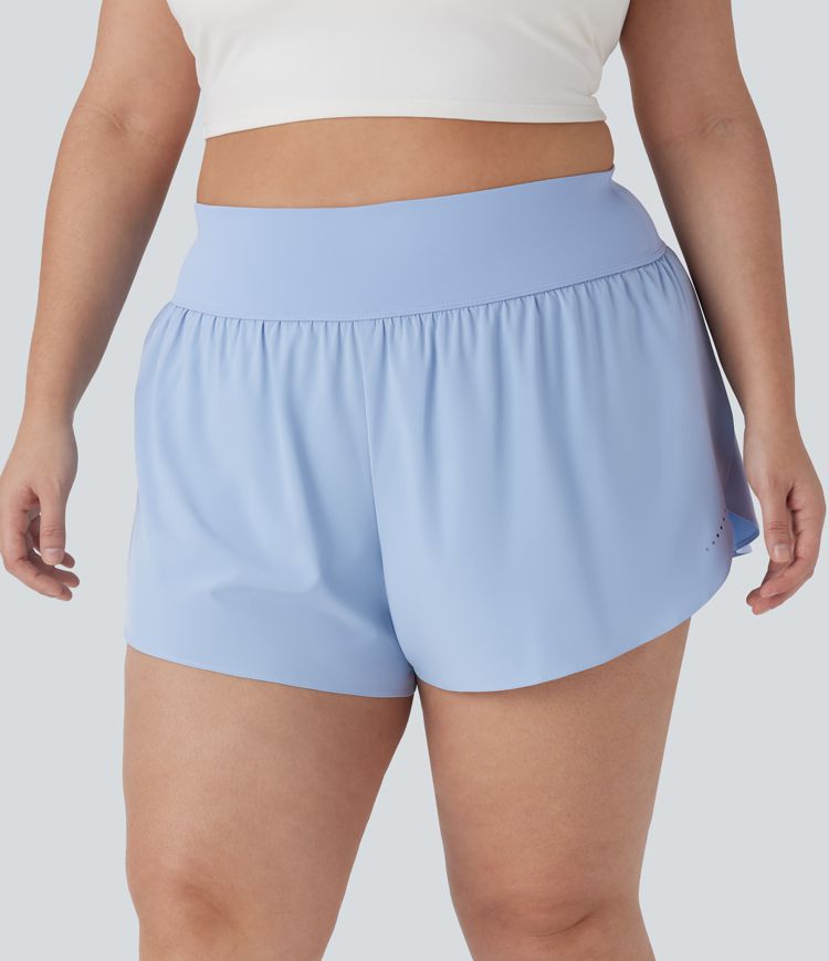Softlyzero™ QuickDry High Waisted Reflective Dots Crossover Hem 2-in-1 Running Plus Size Shorts with Pockets