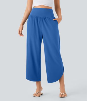 Breezeful™ High Waisted Tummy Control Split Hem Quick Dry Resort Pants with Pockets