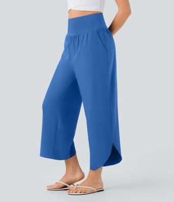 Breezeful™ High Waisted Tummy Control Split Hem Quick Dry Resort Pants with Pockets