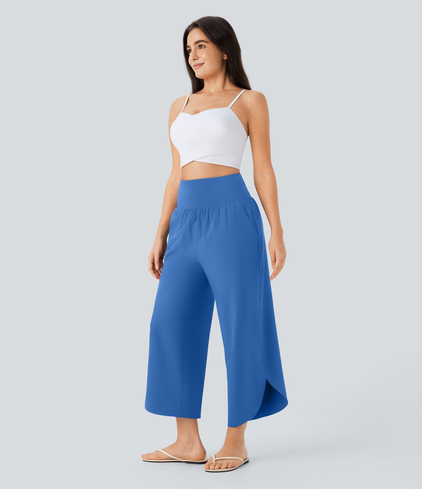 Breezeful™ High Waisted Tummy Control Split Hem Quick Dry Resort Pants with Pockets