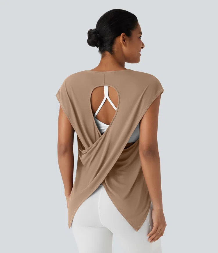Crossover Asymmetric High-Low Hem Running Sports Top