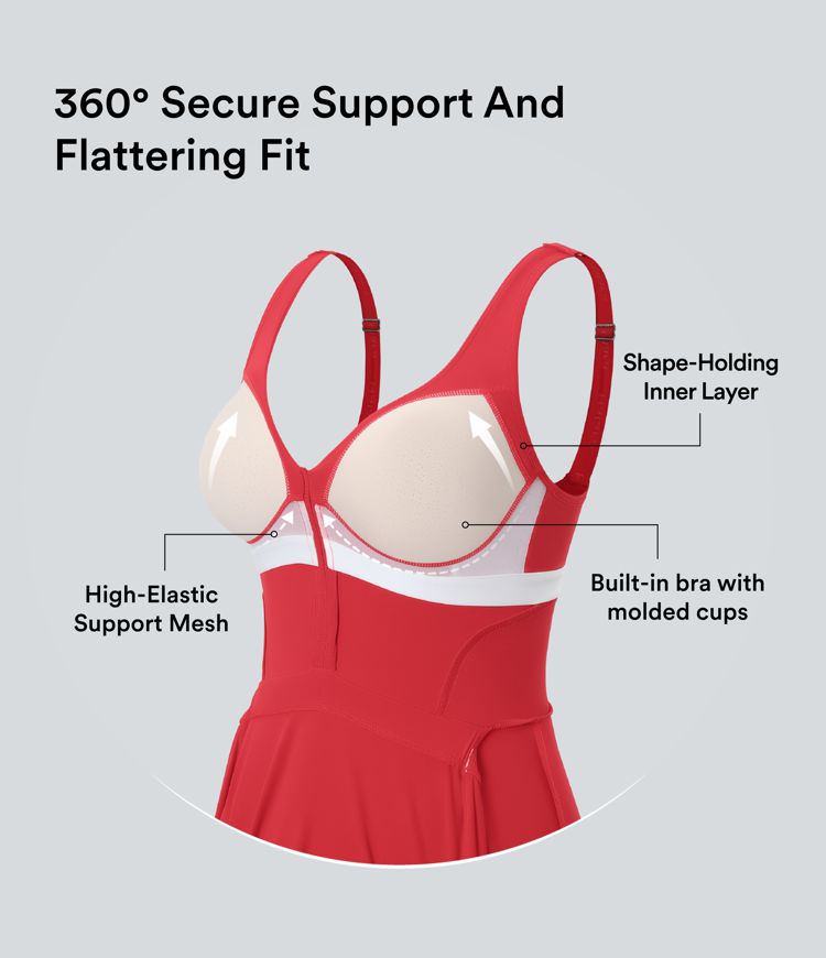 Vestido deportivo SoftlyZero™ Plush afelpado 2 en 1 con push-up, copas moldeadas, cierre con cremallera, bolsillos de edición Easy Peezy en copas D-F