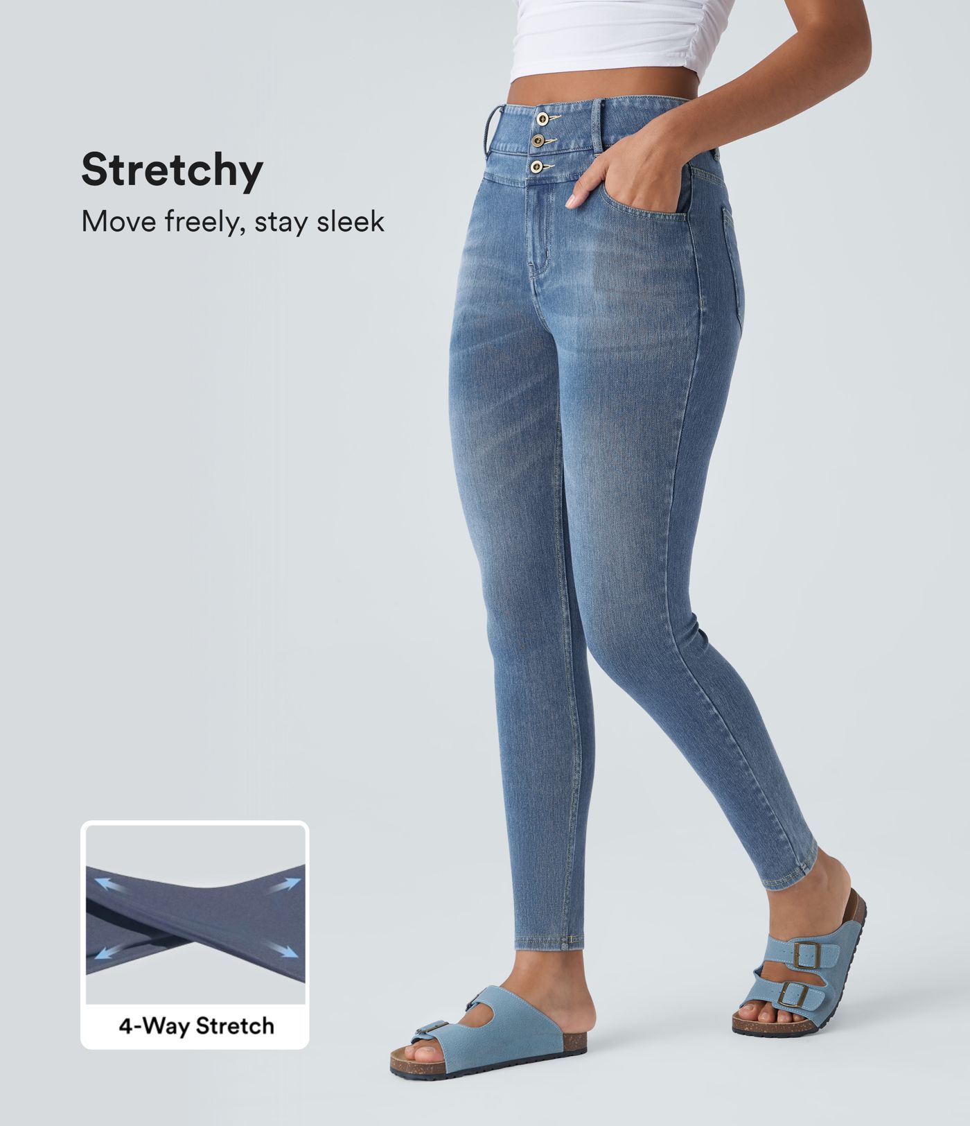 Halara Flex™ High Waisted Zipper Pockets Women Casual Skinny Denim Jeans