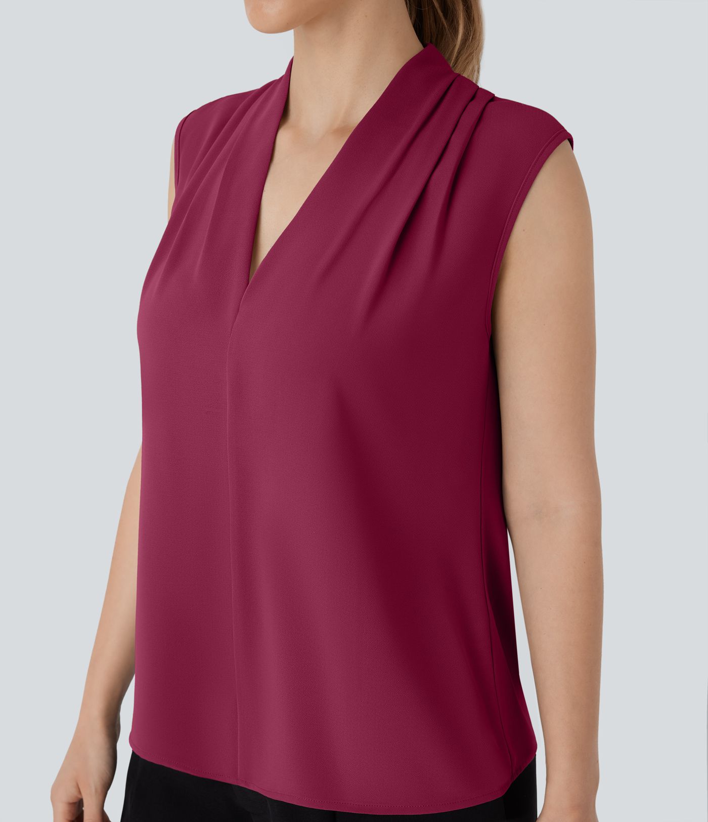 V Neck Sleeveless Womens Work Blouse Top Shirt