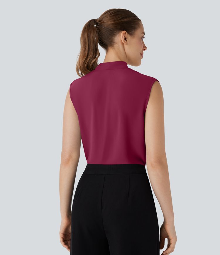 V Neck Sleeveless Work Blouse