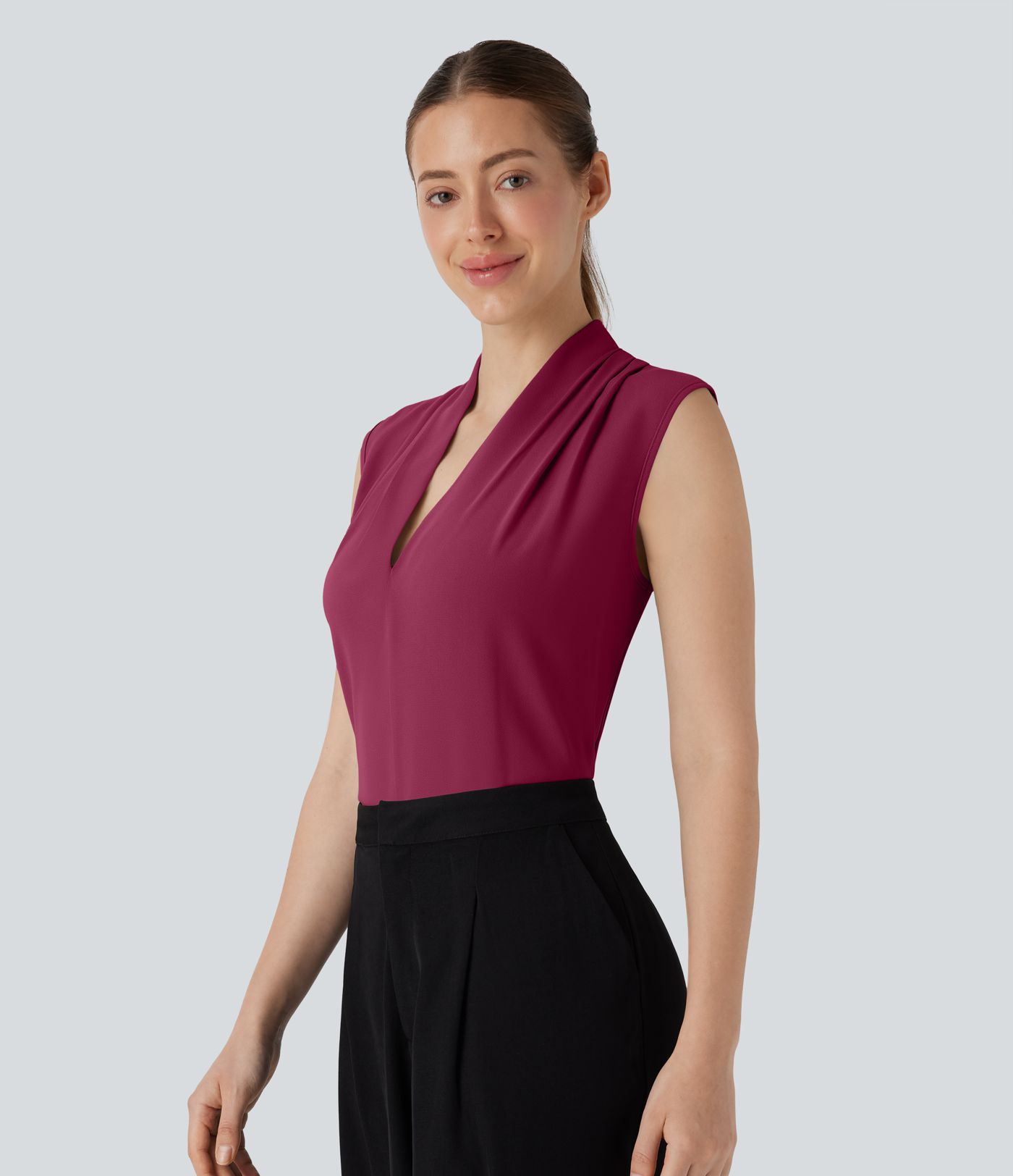 V Neck Sleeveless Womens Work Blouse Top Shirt