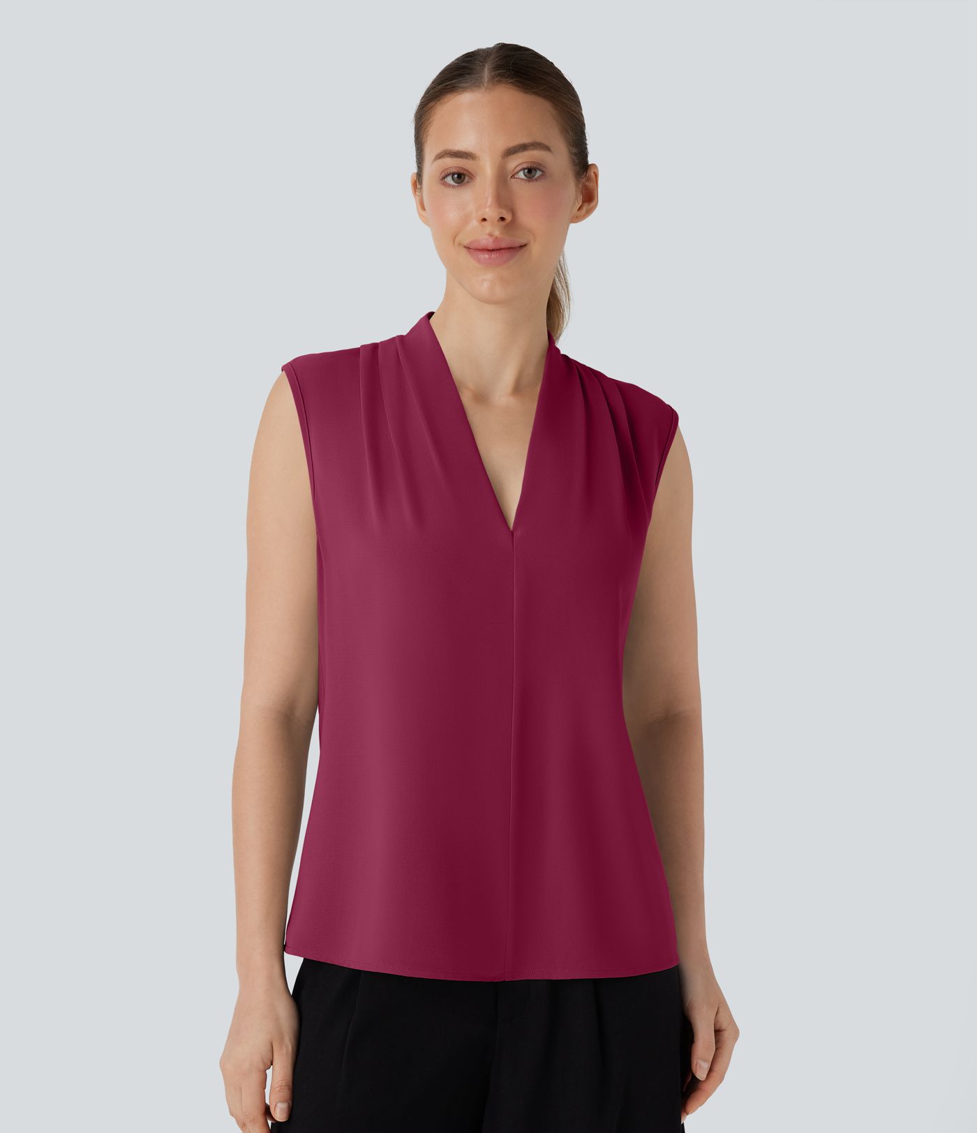 V Neck Sleeveless Womens Work Blouse Top Shirt