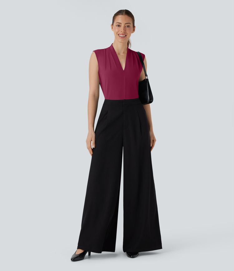 V Neck Sleeveless Womens Work Blouse Top Shirt