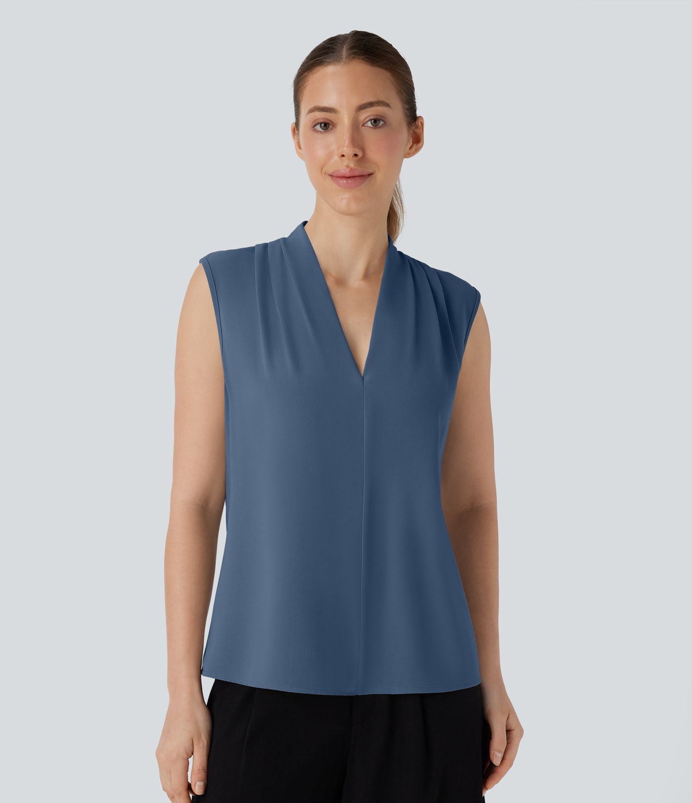 V Neck Sleeveless Work Blouse