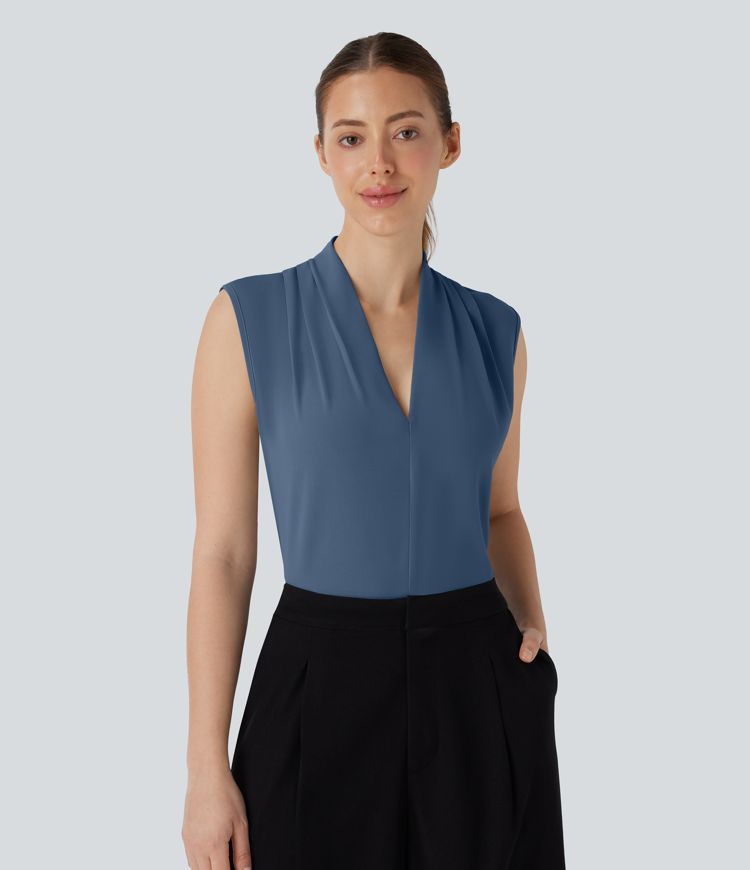 V Neck Sleeveless Work Blouse