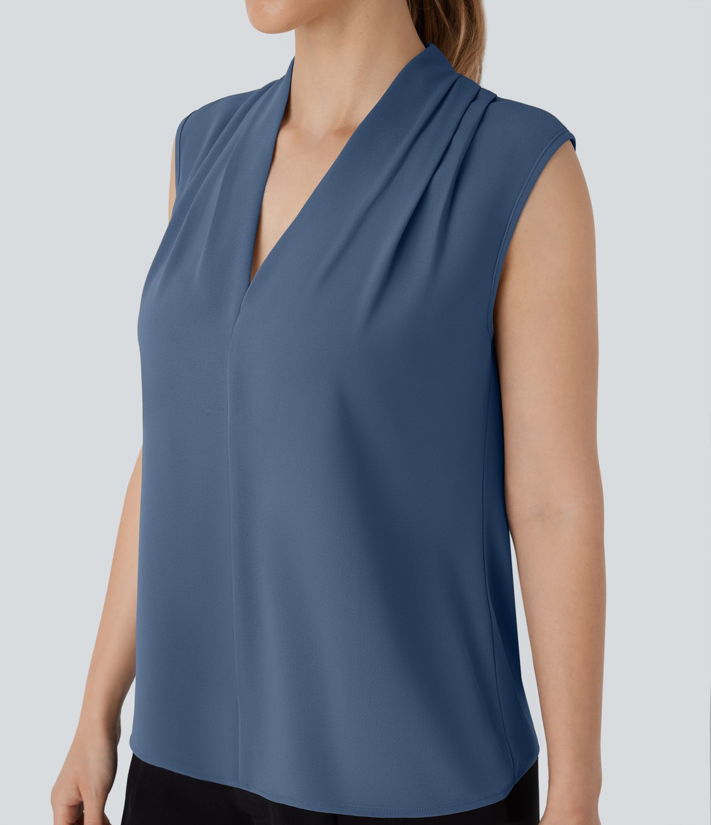 V Neck Sleeveless Work Blouse