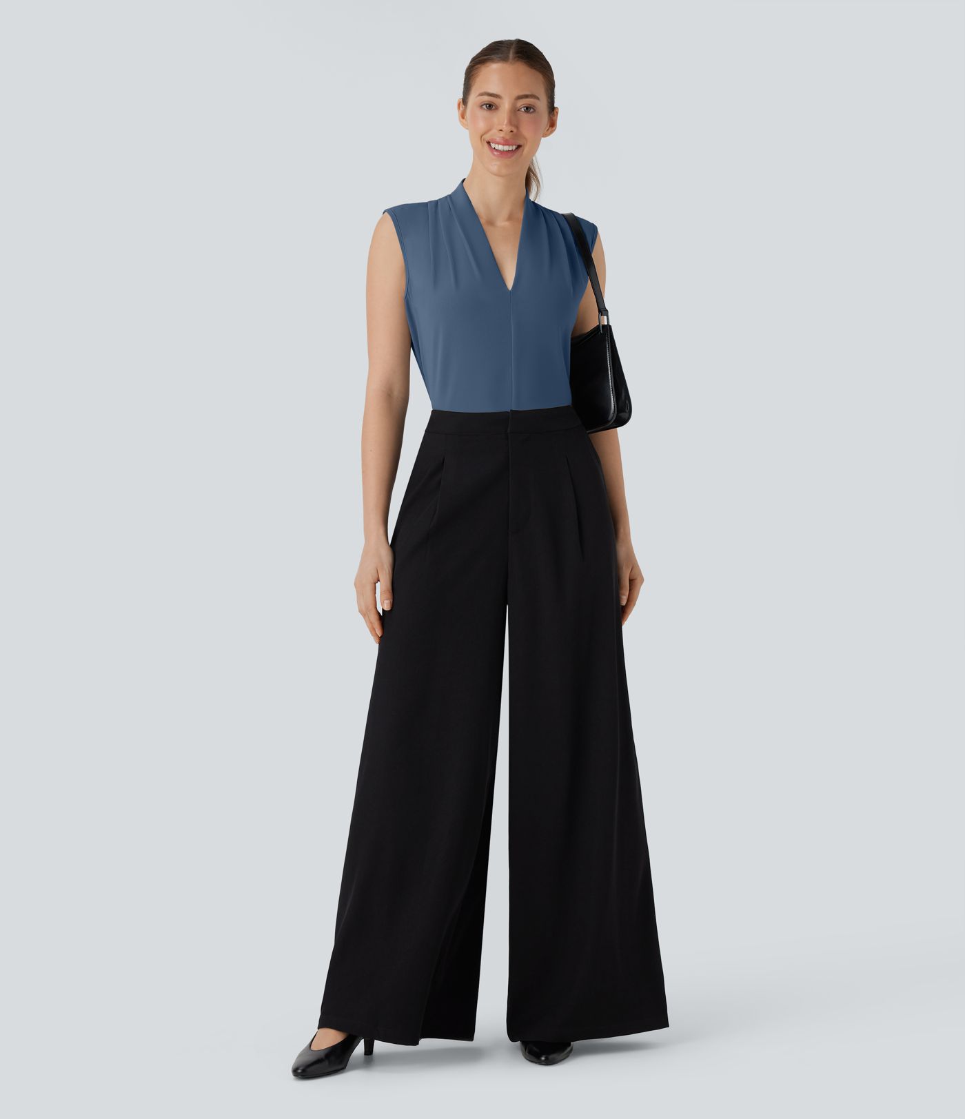 V Neck Sleeveless Work Blouse