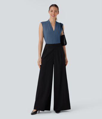 V Neck Sleeveless Work Blouse