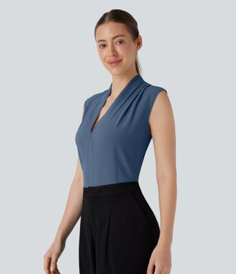 V Neck Sleeveless Work Blouse