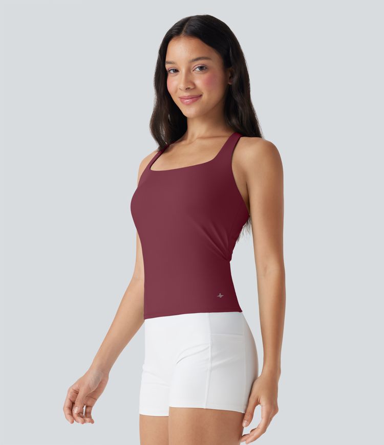 Débardeur de course crop top dos nu col carré bretelles croisées Softlyzero™ Airy Cool Touch - longueur rallongée - UPF50+
