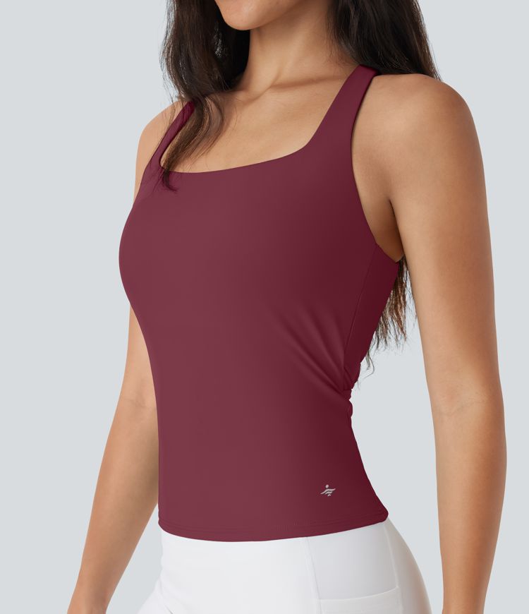 Débardeur de course crop top dos nu col carré bretelles croisées Softlyzero™ Airy Cool Touch - longueur rallongée - UPF50+