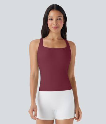 Débardeur de course crop top dos nu col carré bretelles croisées Softlyzero™ Airy Cool Touch - longueur rallongée - UPF50+