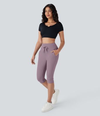 Softlyzero™ Plush sporty yoga pedal pants with side pocket, drawstring, and high waist