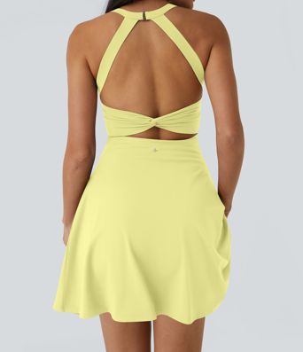 SoftlyZero™ Airy Backless Twisted Flare Low Support Dance Active Dress-Longer Length-Easy Peezy Edition A-C Cups