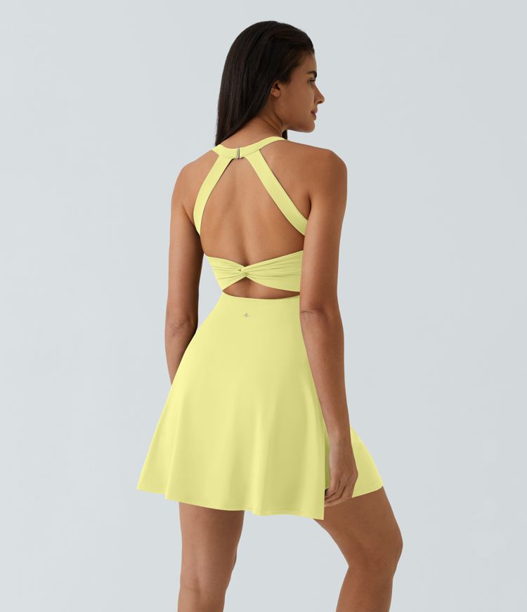 SoftlyZero™ Airy Backless Twisted Flare Low Support Dance Active Dress-Longer Length-Easy Peezy Edition A-C Cups