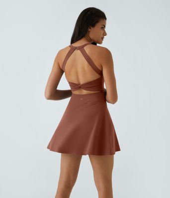 SoftlyZero™ Airy Backless Twisted Flare Low Support Dance Active Dress-Longer Length-Easy Peezy Edition A-C Cups