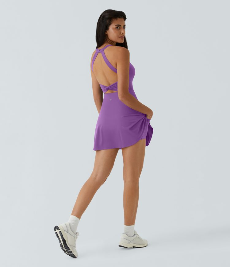 SoftlyZero™ Airy Backless Twisted Flare Low Support Dance Active Dress-Longer Length-Easy Peezy Edition A-C Cups
