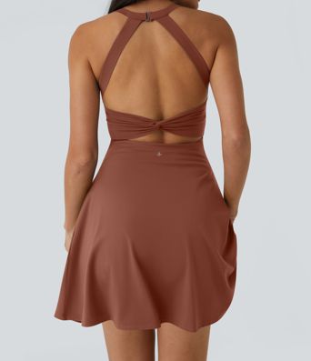 SoftlyZero™ Airy Backless Twisted Flare Low Support Dance Active Dress-Longer Length-Easy Peezy Edition A-C Cups