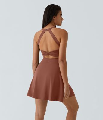 SoftlyZero™ Airy Backless Twisted Flare Low Support Dance Active Dress-Longer Length-Easy Peezy Edition A-C Cups