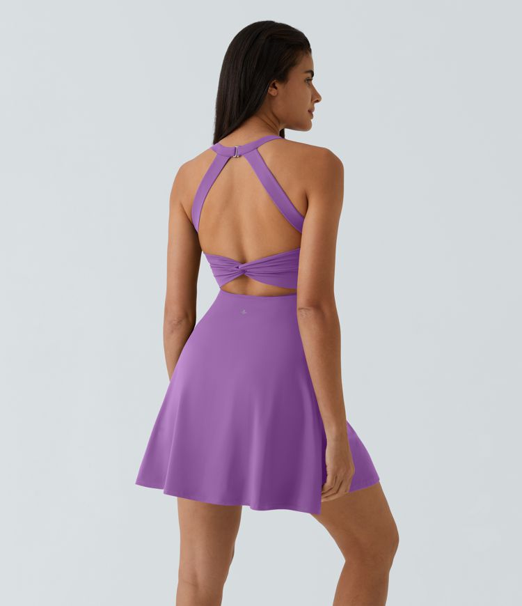 SoftlyZero™ Airy Backless Twisted Flare Low Support Dance Active Dress-Longer Length-Easy Peezy Edition A-C Cups